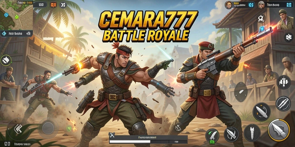 Screenshot CEMARA777 menampilkan aksi seru di arena Battle Royale.