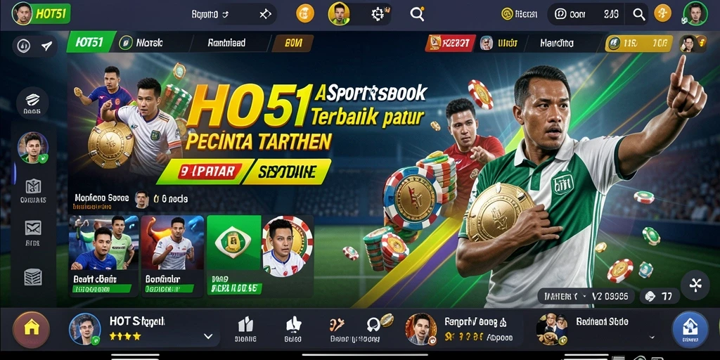 Tampilan antarmuka pengguna HOT51 dengan berbagai pilihan taruhan Sportsbook.
