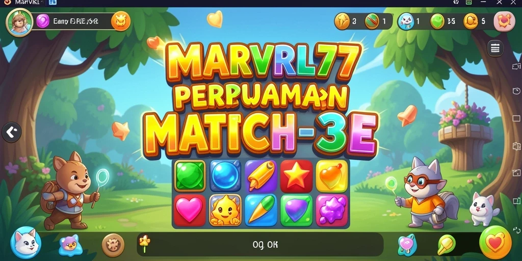 Tangkapan layar MARVRL77 menunjukkan gameplay Match-3 yang penuh warna dan menyenangkan.